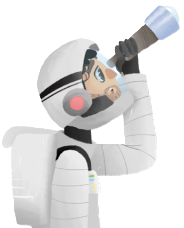 Astronaut looking through telescope