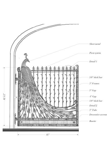 SHOP DRAWING WITH DETAILS OF THE PEACOCK VEHICULAR GATE